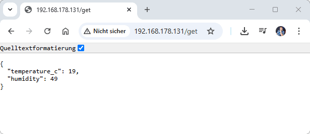 Ausgabe - Temperatur und Luftfeuchtigkeit im Browser