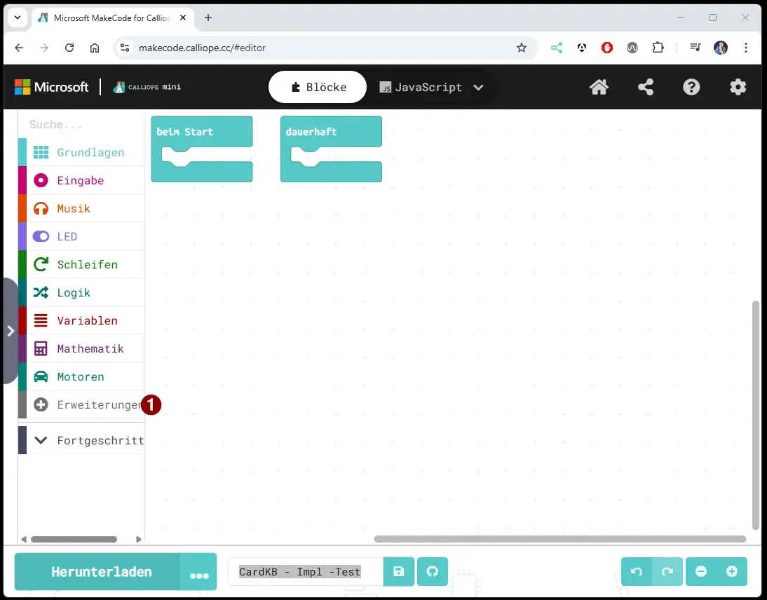Caliope Mini - installieren CardKB Blöcke - Step1