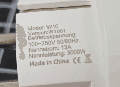 CurrySmarter - WiFi-Stecker - technische Daten auf dem Stecker