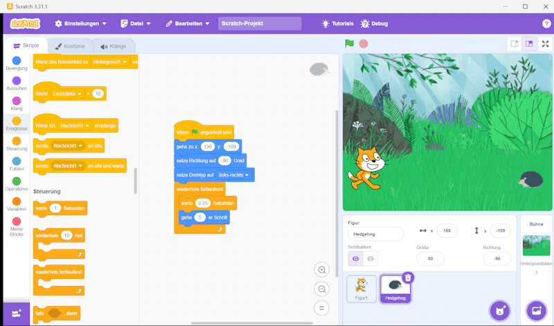 Scratch 3 - Beispiel - Code für den Igel