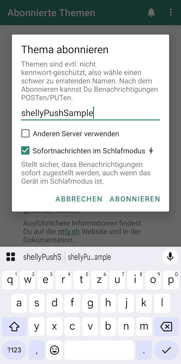 ntfy.sh - Einrichten Step 2