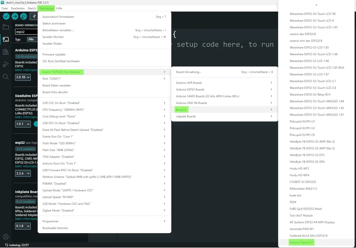 Arduino IDE - Boardtreiber für den Arduino Nesso N1