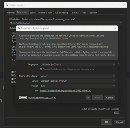 Konfiguration zum flashen des Fox:bit in Thonny