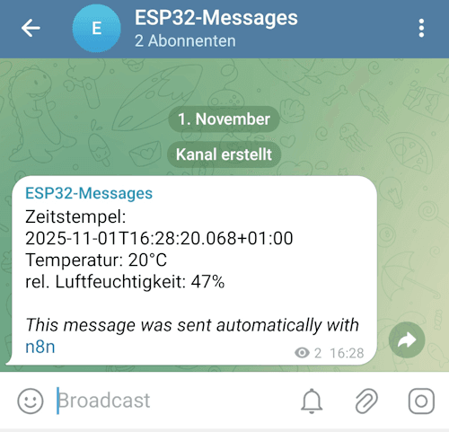 Telegram Benachrichtigung von n8n via Workflow