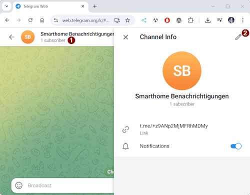 Telegram - Channel bearbeiten - Bot hinzufügen - Step 1