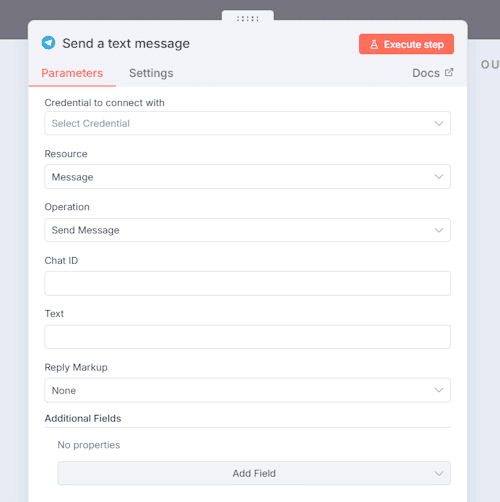 Telegram Node - Konfiguration -Step 1