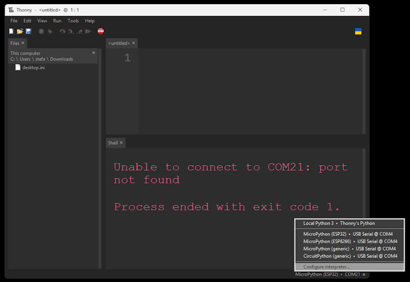 ESP32 für MicroPython flashen - Step1