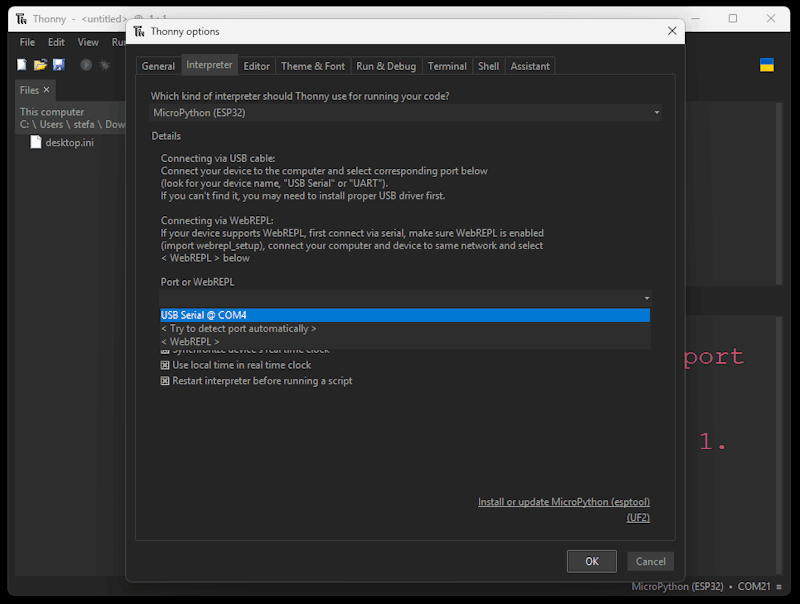 ESP32 für MicroPython flashen - Step2