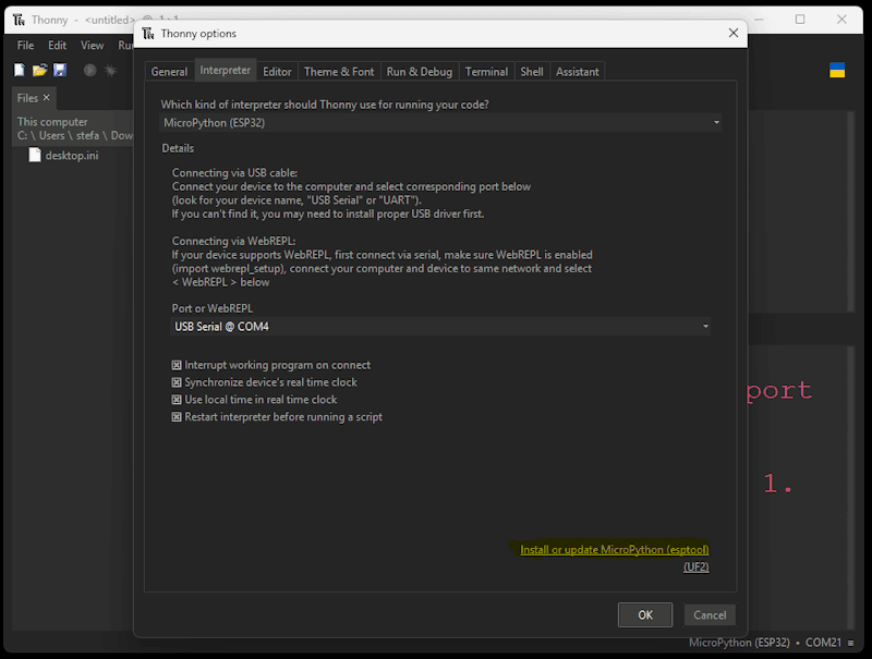 ESP32 für MicroPython flashen - Step3