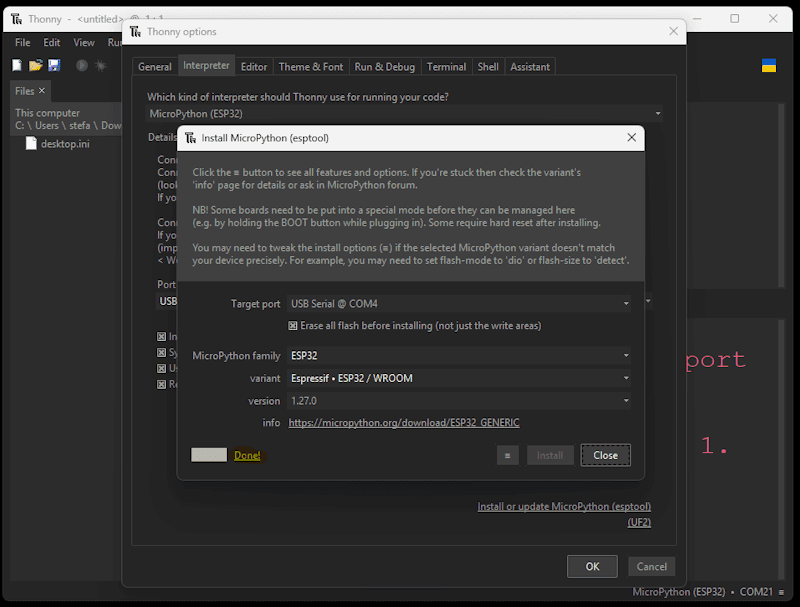ESP32 für MicroPython flashen - Step5