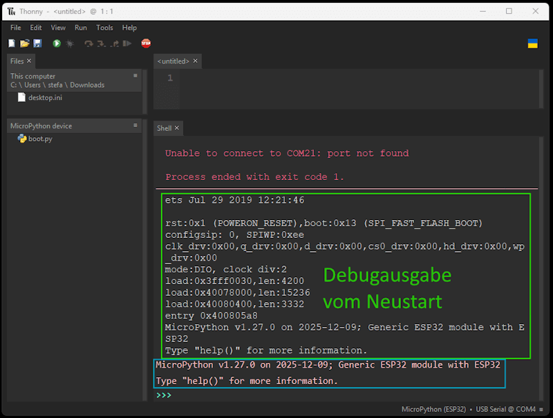 ESP32 für MicroPython flashen - Step6