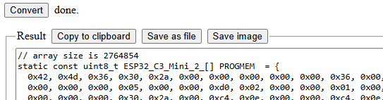 Abspeichern der generierten Daten als C-Header-Dateii oder kopieren in die Zwischenablage