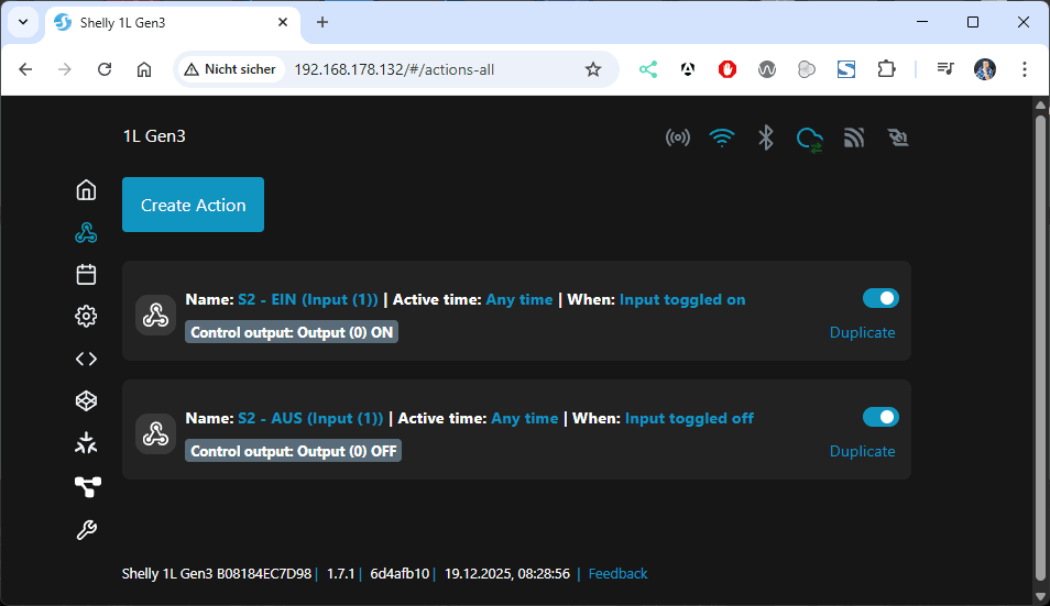 Shelly Actions - Shelly 1LGen3 - Klemme S2