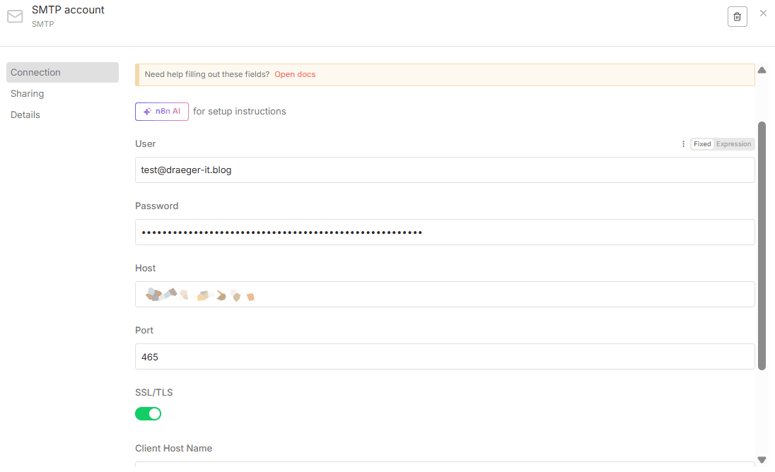 n8n SMTP Konfiguration