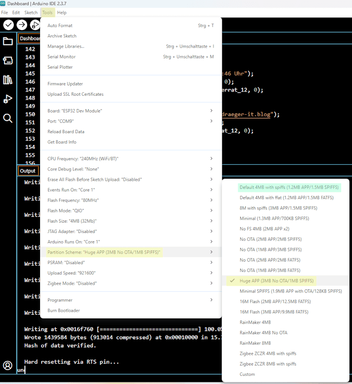 ESP32 set partition scheme