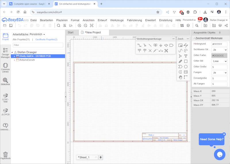 EasyEDA - Ansicht für den Schaltplan entwurf