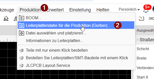 EasyEDA - Gerber Datei generieren - Schritt 1