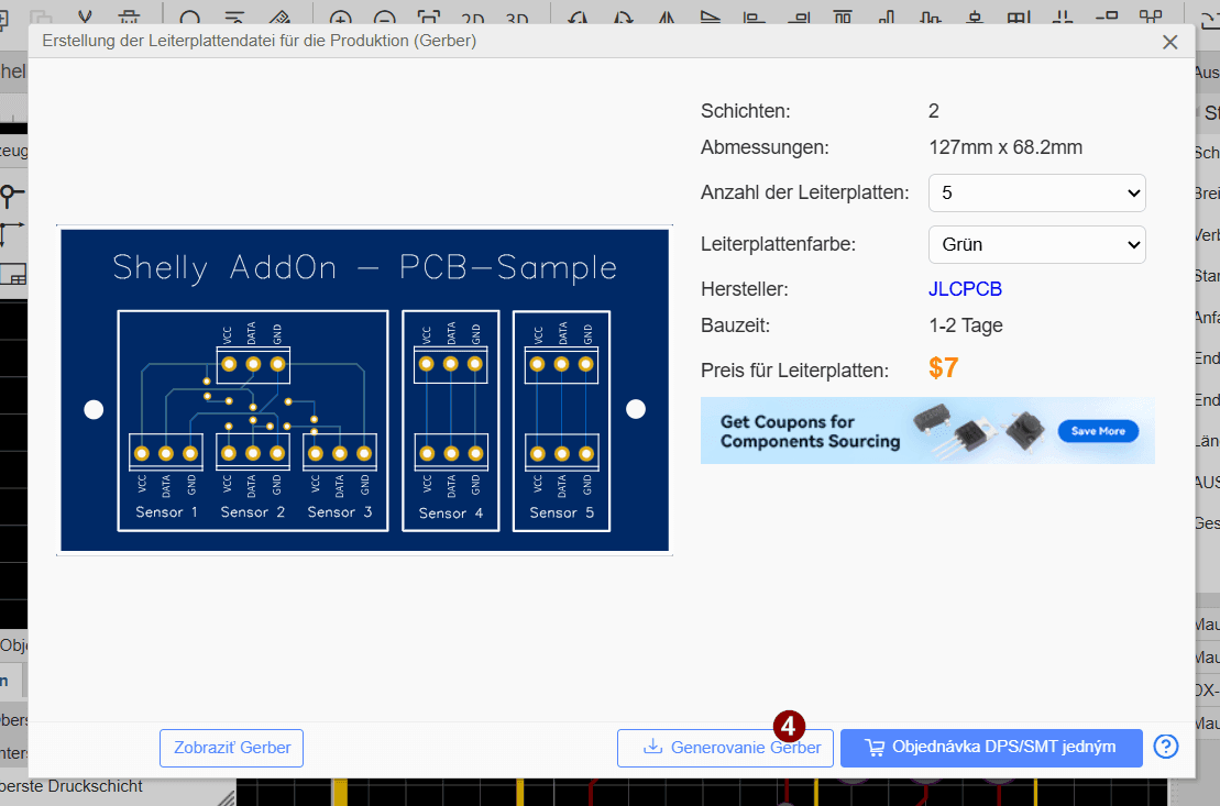 EasyEDA - Gerber Datei generieren - Schritt 3
