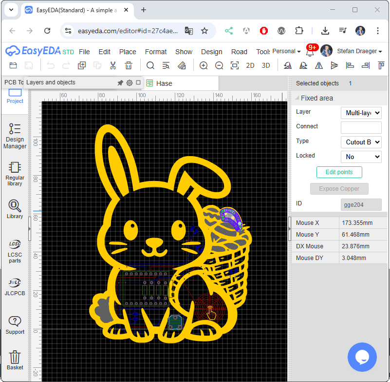 EasyEDA - Osterhase mit Cutouts