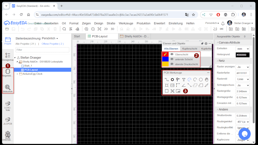 EasyEDA - PCB Layout Menüs und Funktionen