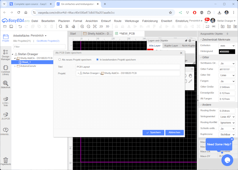 EasyEDA - PCB Layout speichern