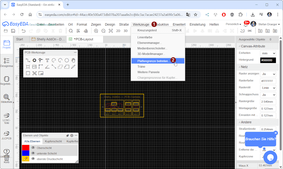 EasyEDA - Platinenumriss zeichnen - Schritt 1