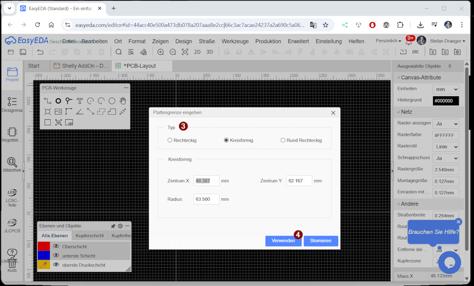 EasyEDA - Platinenumriss zeichnen - Schritt 2