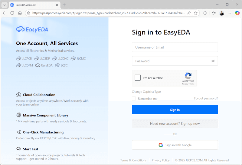 EasyEDA - Anmeldung
