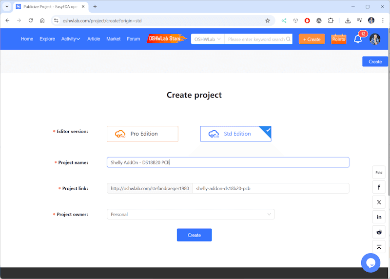 EasyEDA - neues Projekt anlegen