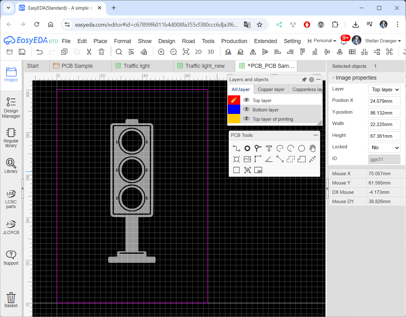 EasyEDA - rechteckiger Platinenrand um Ampel