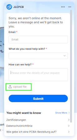 JLCPCB Chat - upload Gerber Datei