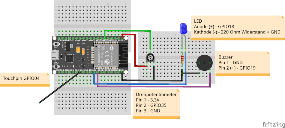 Schaltung - ESP32 Soundausgabe über Touchevent