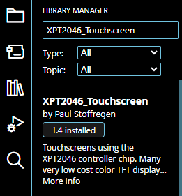 Bibliothek XPT2046_Touchscreen im Bibliotheksverwalter