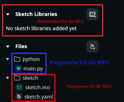 Arduino App Lab - Folder - python und sketch