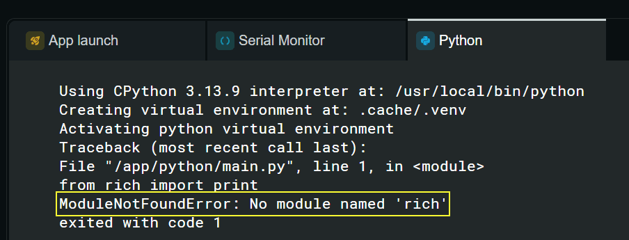 Arduino App Lab - Python Module - Fehlermeldung No module named