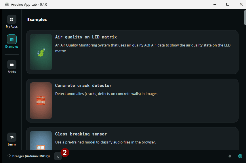 Arduino App Lab - Zugriff auf den Arduino UNO Q via Shell - Step2