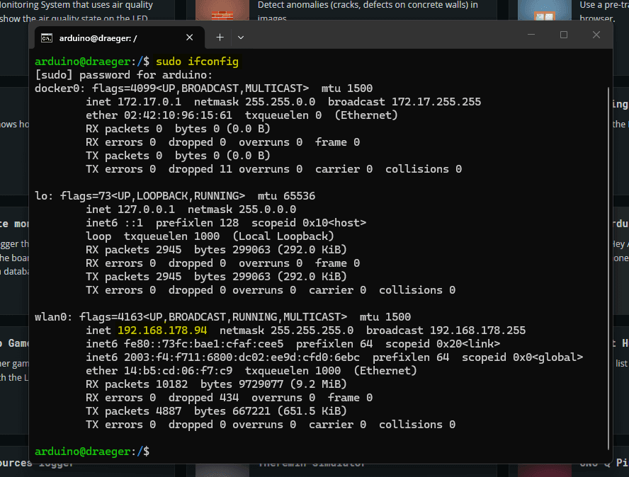 Arduino UNO Q - ermitteln der IP-Adresse vom Gerät