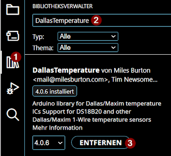 Bibliothek - DallasTemperature im Bibliotheksverwalter der Arduino IDE