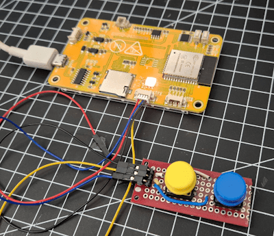 Cheap Yellow Display mit zwei Taster - aktive gelbe LED