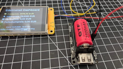 ESP32 CYD mit externem Akku über kleine LiPo Batterie 16340