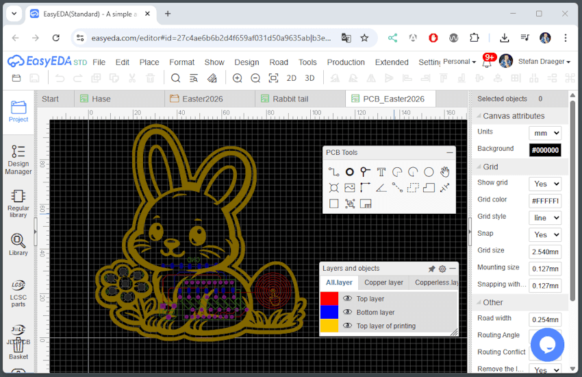 EasyEDA - smarter Osterhase - Platinenlayout