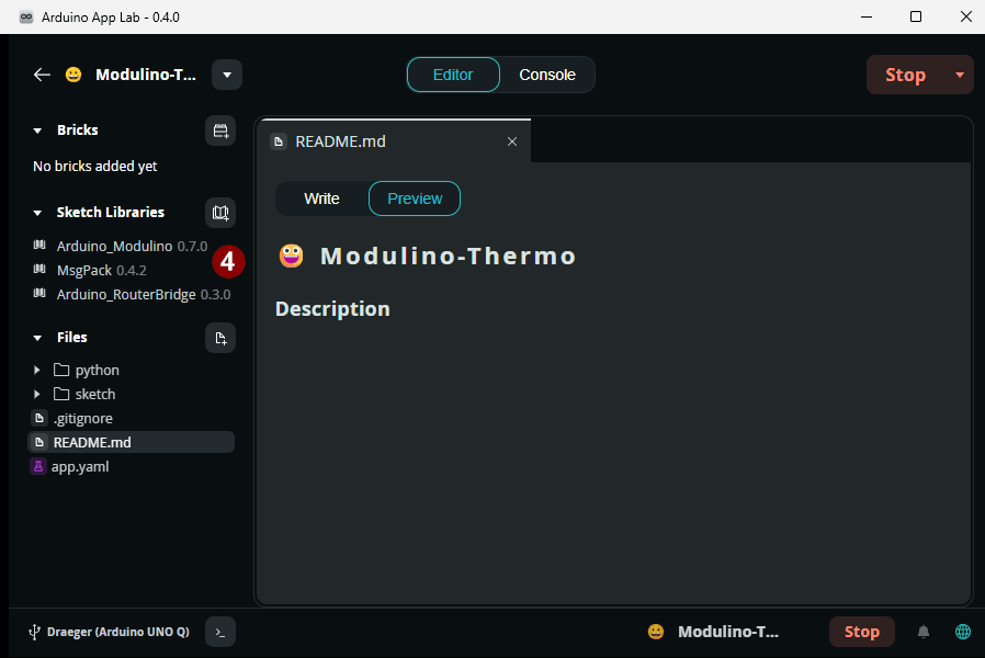 Installieren von Bibliotheken im Arduino App Lab - Step 3