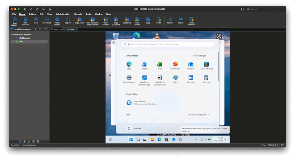 Remote Desktop Manager - Verbindung vom mac zum Windows PC