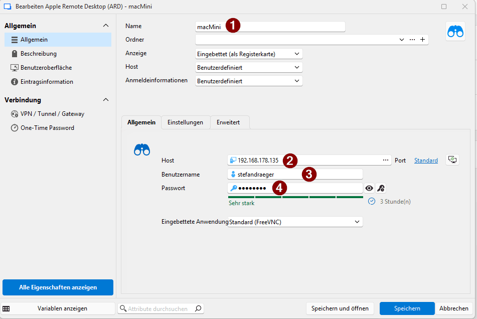 Remote Desktop Manager - Verbindungsdaten