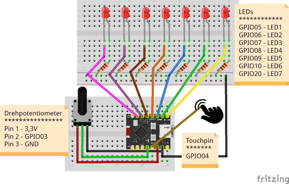 Schaltung - ESP32-C3 Super Mini mit LEDs und Drehpotentiometer