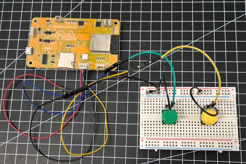 Schaltung - ESP32 - Cheap Yellow Display mit zwei Taster auf Breadboard
