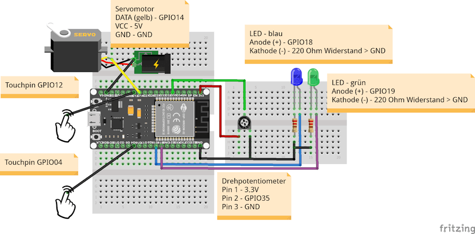 Schaltung - ESP32 Servomotor via Touch steuern