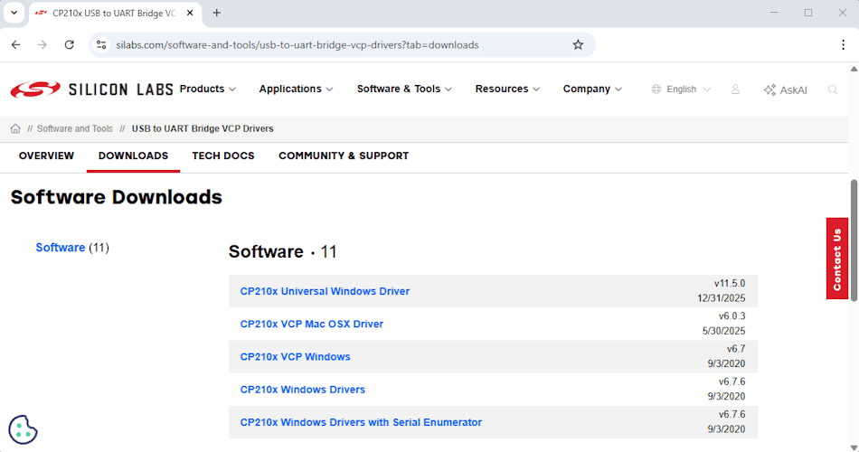 Treiber für CP210x USB-Serial Konverter von Silicon Labs