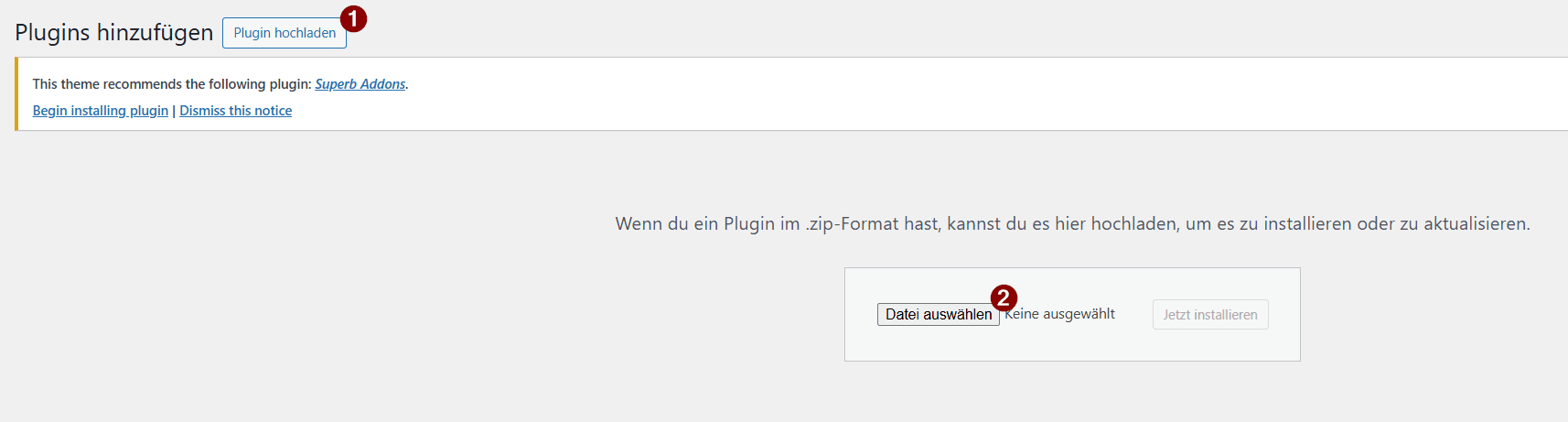 WP Upload eines Plugins via ZIP-Datei