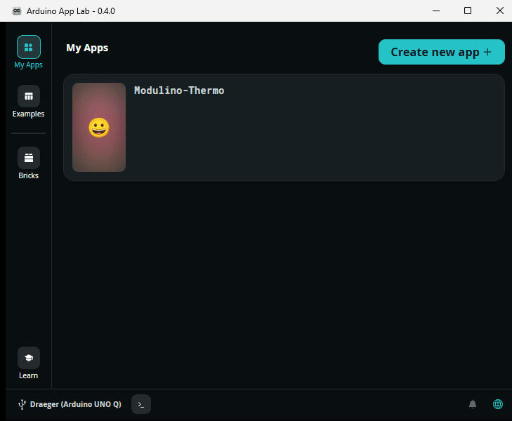 Workflow - Arduino App Lab - Step 3 - eigene App wählen